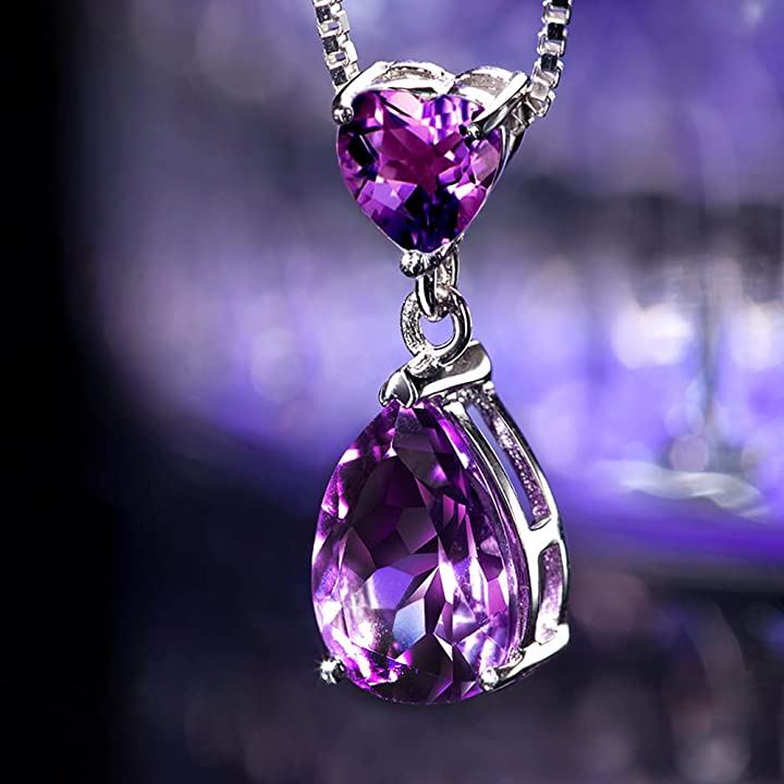 レディース925 シルバー ネックレス ペンダント ティアドロップ シンプル(2月 誕生石 合成アメジスト (紫水晶))