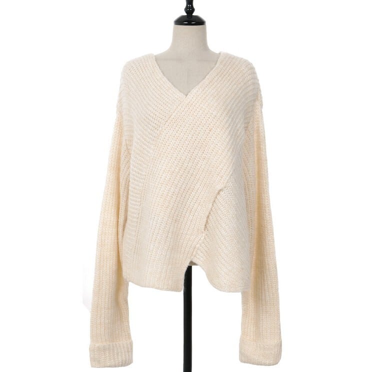 トップス デート セーター 袖あり 長袖 Vネック 襟付き フレア