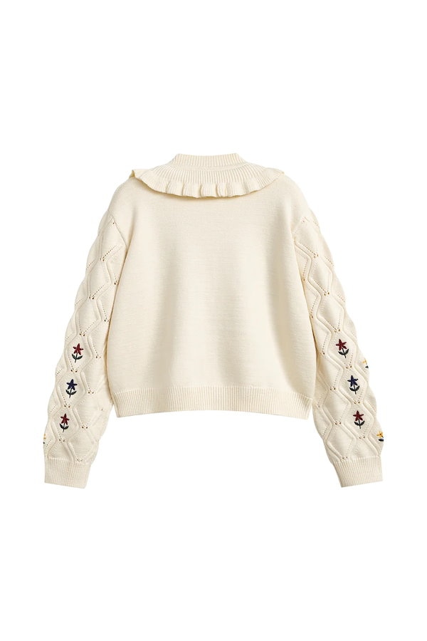 Qoo10 KUOSE 無地 長袖 刺繍 ニット [アイボリー]