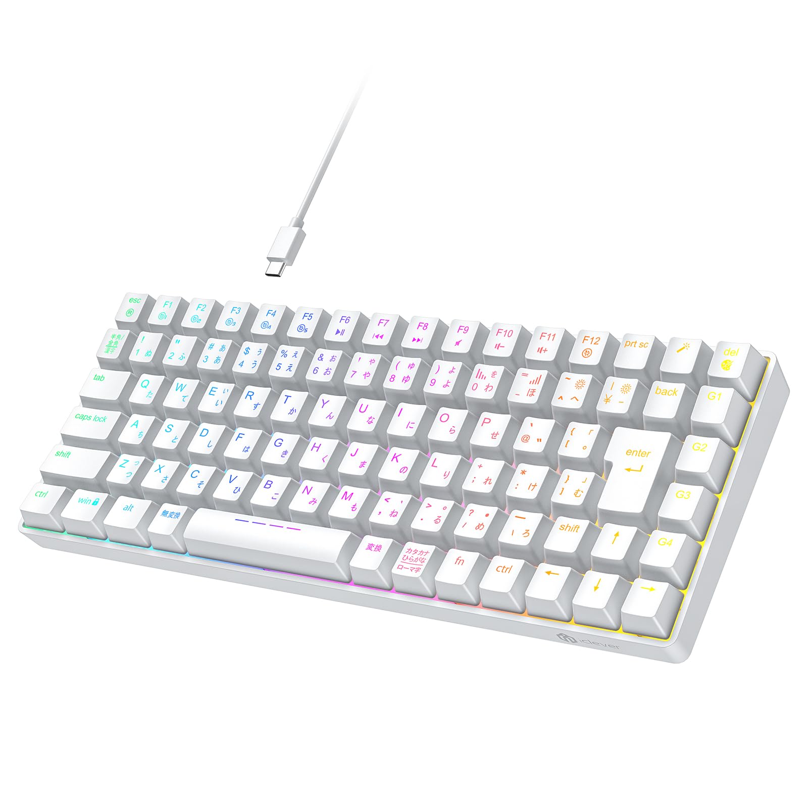 iClever ゲーミングキーボード テンキーレス 赤軸 メカニカル キーボード 日本語配列 88キー 75%サイズ RGB 23種類 バックライト カスタマイズ 静音 有線 着脱式ケーブル ゲーム/