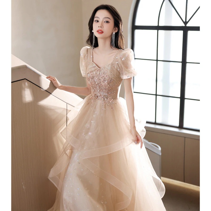 【急速出荷!】女性用イブニングドレス高級プリンセスドレスホストパフォーマンスドレス宴会用ガーゼ声楽テスト 【急速出荷!】女性用イブニングドレス高級プリンセスドレスホストパフォーマンスドレス宴会用ガーゼ声楽テスト