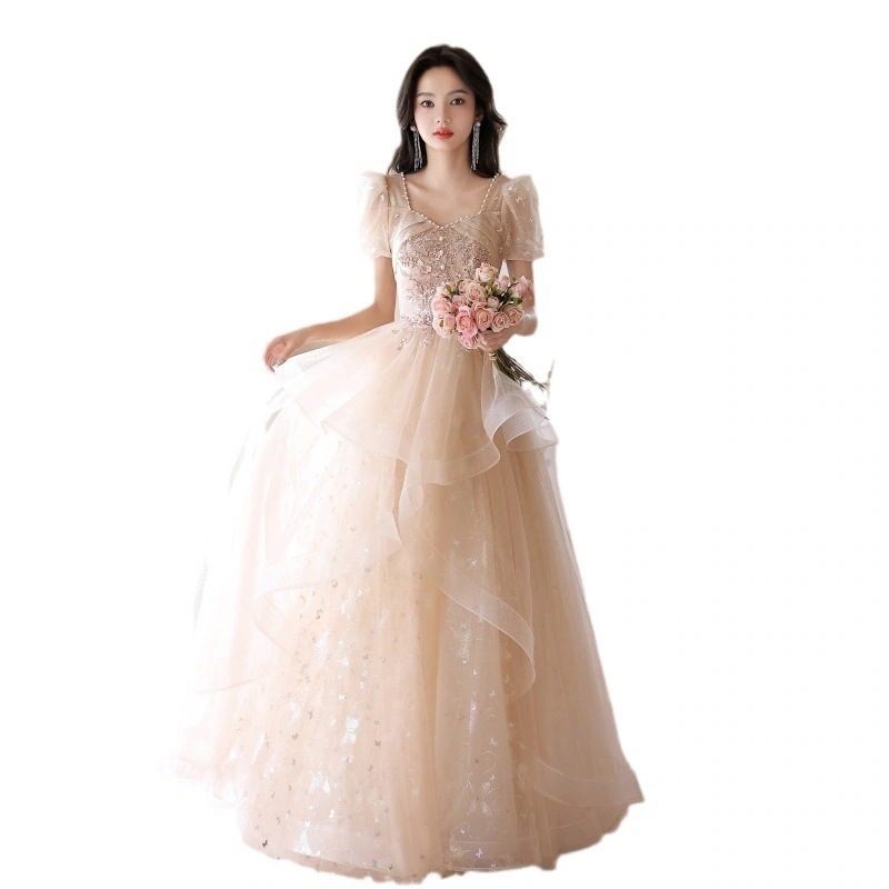 【急速出荷!】女性用イブニングドレス高級プリンセスドレスホストパフォーマンスドレス宴会用ガーゼ声楽テスト 【急速出荷!】女性用イブニングドレス高級プリンセスドレスホストパフォーマンスドレス宴会用ガーゼ声楽テスト