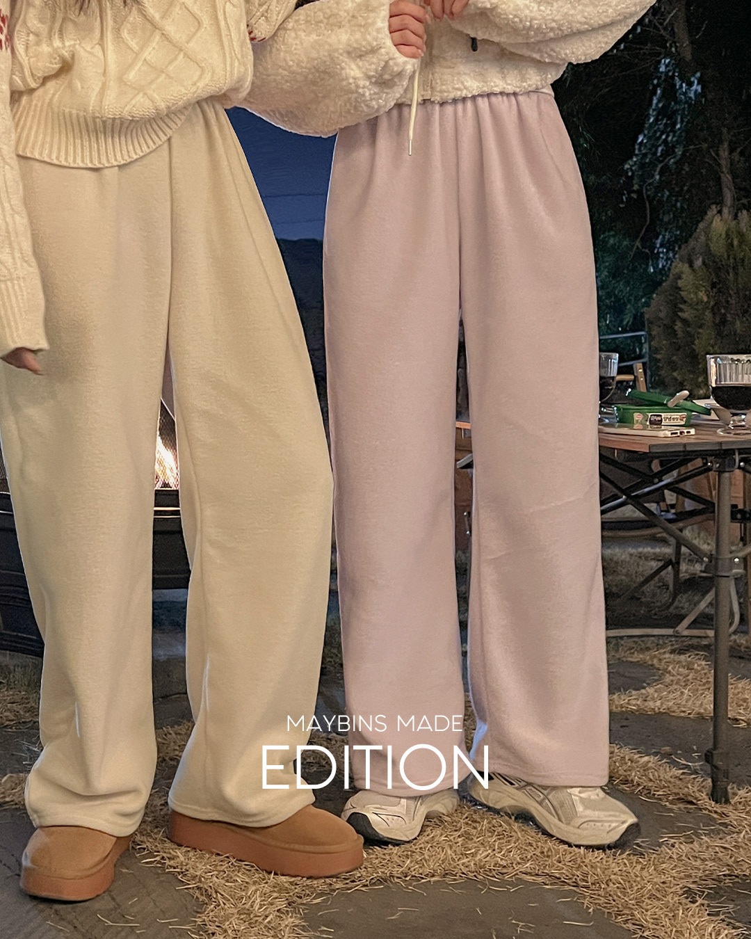 ウエストゴムフリースワイドパンツ韓国ファッション レディース