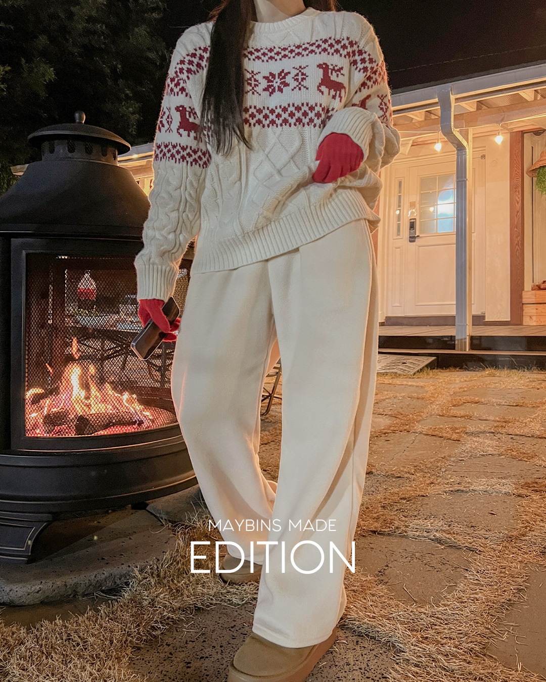 ウエストゴムフリースワイドパンツ韓国ファッション レディース