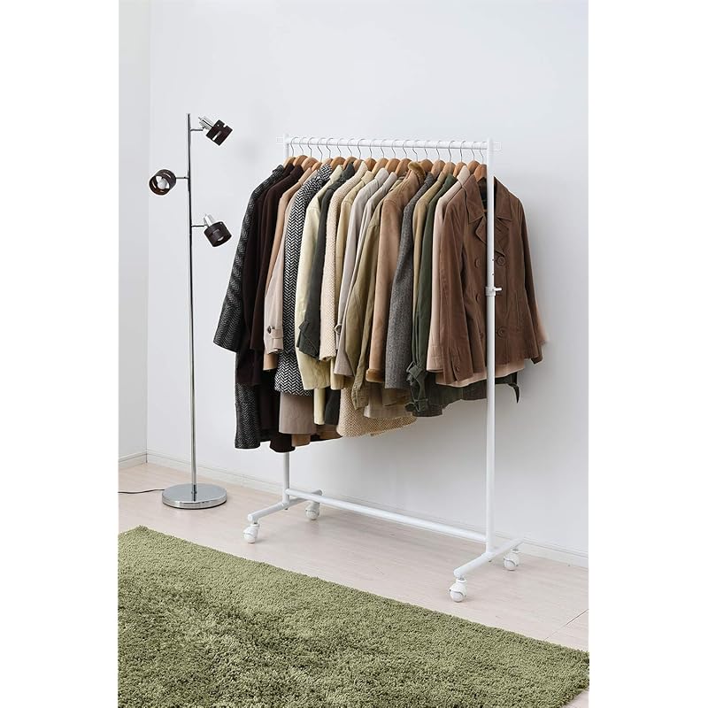 【即納】[山善] ハンガーラック 頑丈 耐荷重85kg シングル 高さ伸縮 キャスター付き 衣類収納 組立品 幅96×奥行40.5×高さ105.5/140.5-160.5cm マットホワイト YIH
