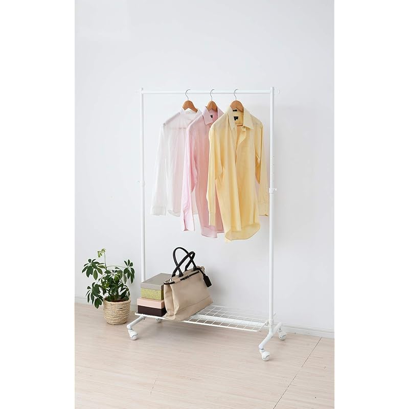 【即納】[山善] ハンガーラック 頑丈 耐荷重85kg シングル 高さ伸縮 キャスター付き 衣類収納 組立品 幅96×奥行40.5×高さ105.5/140.5-160.5cm マットホワイト YIH