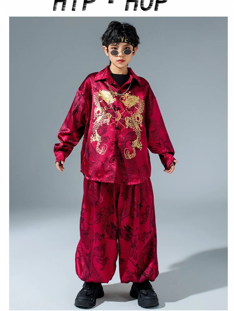 龍柄 中華風 キッズダンス ヒップホップ 女の子 男の子 レッド ブラック ホワイト シルク風 チャイナ風 長袖 ジャケット パンツ ズボン ダンス衣装 ストリート系 ガールズ 団体服 ダンスウェア 龍柄 中華風 キッズダンス ヒップホップ 女の子 男の子 レッド ブラック ホワイト シルク風 チャイナ風 長袖 ジャケット パンツ ズボン ダンス衣装 ストリート系 ガールズ 団体服 ダンスウェア