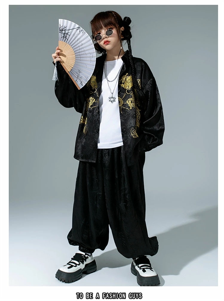 龍柄 中華風 キッズダンス ヒップホップ 女の子 男の子 レッド ブラック ホワイト シルク風 チャイナ風 長袖 ジャケット パンツ ズボン ダンス衣装 ストリート系 ガールズ 団体服 ダンスウェア 龍柄 中華風 キッズダンス ヒップホップ 女の子 男の子 レッド ブラック ホワイト シルク風 チャイナ風 長袖 ジャケット パンツ ズボン ダンス衣装 ストリート系 ガールズ 団体服 ダンスウェア