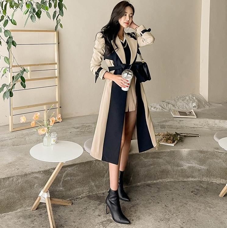 アウター コート レディース トレンチ ロング 長袖 Vネック 襟付き