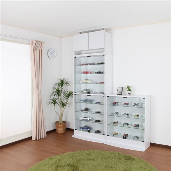 コレクションケース/収納棚 (ワイド ハイタイプ 本体 奥行29cm ホワイト) 幅83.1cm 強化ガラス扉 棚板 (組立品)