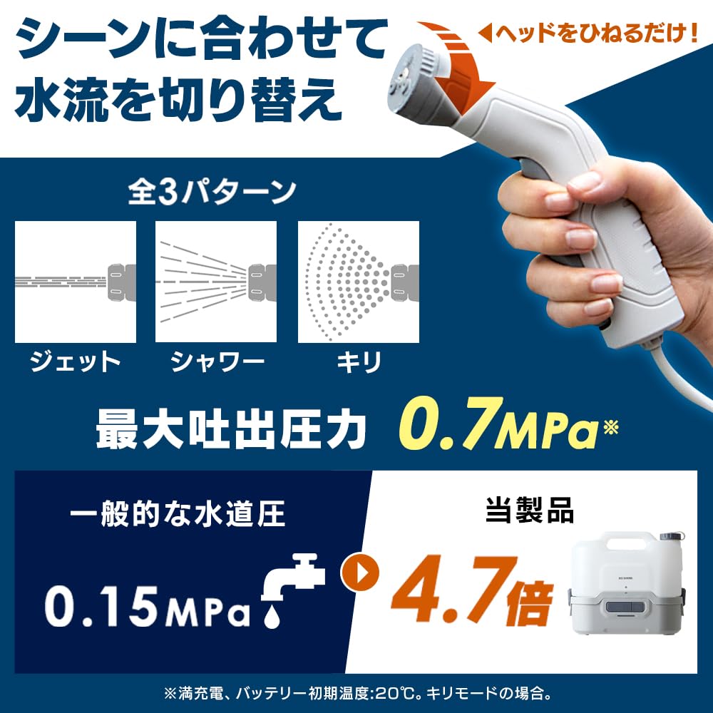 充電式ポータブルウォッシャー 掃除 水やり 旅行 キャンプ 海水浴 BBQ どこでも利用できる 大容量 タンク8L コードレス JPW-T81-W/H ホワイト/グレー 充電式ポータブルウォッシャー 掃除 水やり 旅行 キャンプ 海水浴 BBQ どこでも利用できる 大容量 タンク8L コードレス JPW-T81-W/H ホワイト/グレー