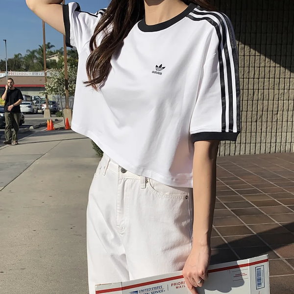 韓国人気 [Adidas]ラインＴシャツ Qoo10] adidas 3-STRIPES LOOSE CROP