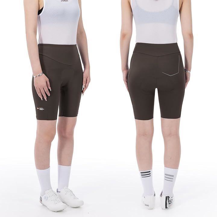 レディース サイクルパンツ サイクルショーツ ハイウエスト4Dパッド 高弾性 通気性 サイドポケット 滑り止め 反射ストライプ 自転車ロードバイクショーツ(ブラウン, XL) レディース サイクルパンツ サイクルショーツ ハイウエスト4Dパッド 高弾性 通気性 サイドポケット 滑り止め 反射ストライプ 自転車ロードバイクショーツ(ブラウン, XL)