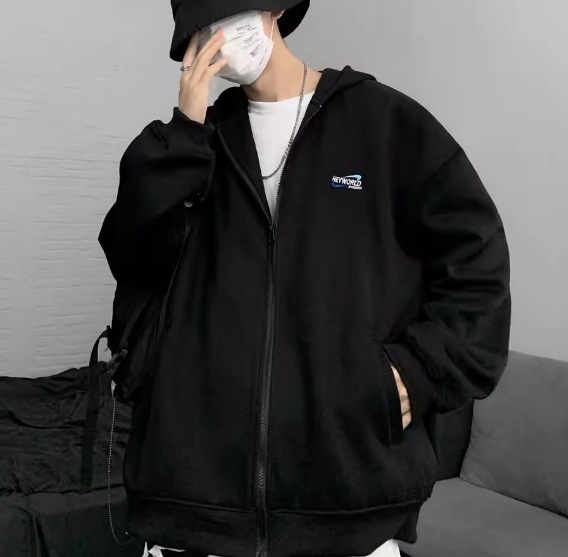メンズ 男性用 パーカー ミドル丈 長袖 ストリート ヒップホップ ファスナー ポケット フード シンプル カジュアル かっこいい ラフ クール ハンサム シック スタイリッシュ 原宿ファッション