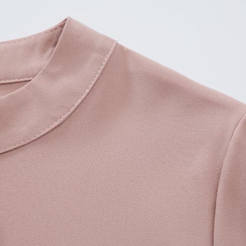 シャツ レディース 長袖 袖あり トップス シンプル 無地 ボウタイ タイ ラウンドネック 丸首 プルオーバー ピンク ブラウン 大きなサイズ XL 通勤 通学 学生 オフィス OL フェミニン きれ