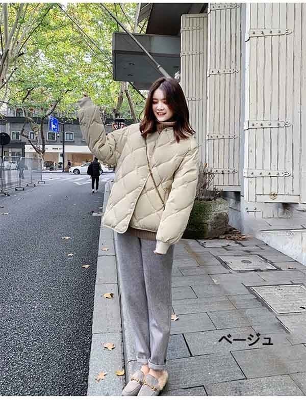 ダウンジャケット キルティングジャケット ノーカラー 秋冬 軽量ダウン レディース ショート丈 襟なし ボタン フードなし 体型カバー ポケット付き 防寒 羽織り きれいめ 防風 防寒着 暖かい 軽量