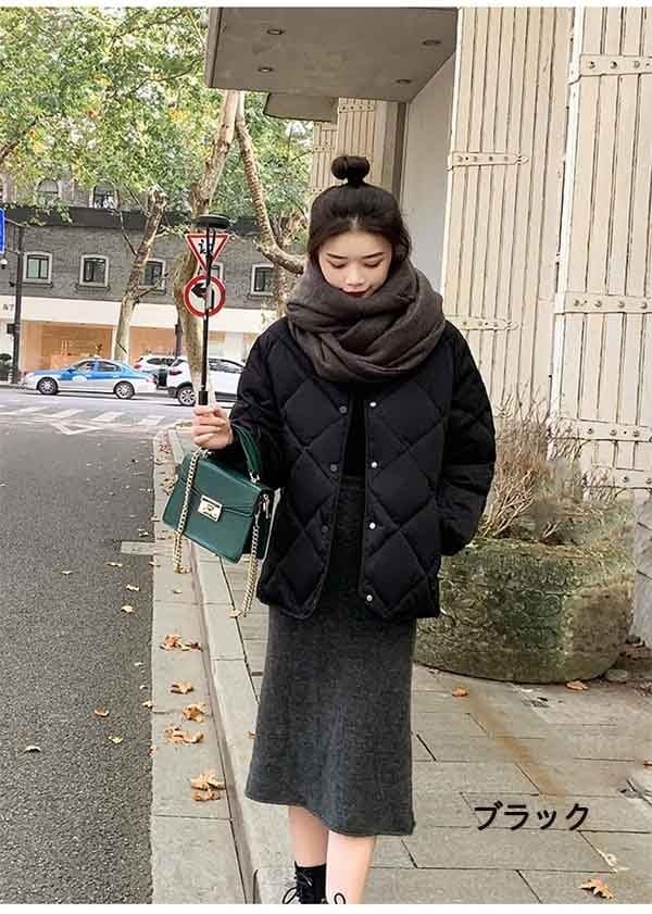 ダウンジャケット キルティングジャケット ノーカラー 秋冬 軽量ダウン レディース ショート丈 襟なし ボタン フードなし 体型カバー ポケット付き 防寒 羽織り きれいめ 防風 防寒着 暖かい 軽量