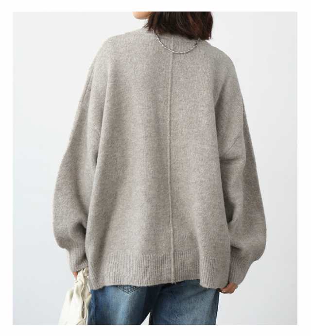 トップス セーター ロング ワイド 体型カバー 長袖 二の腕カバー Vネック ふんわり ゆったり ぽわん袖