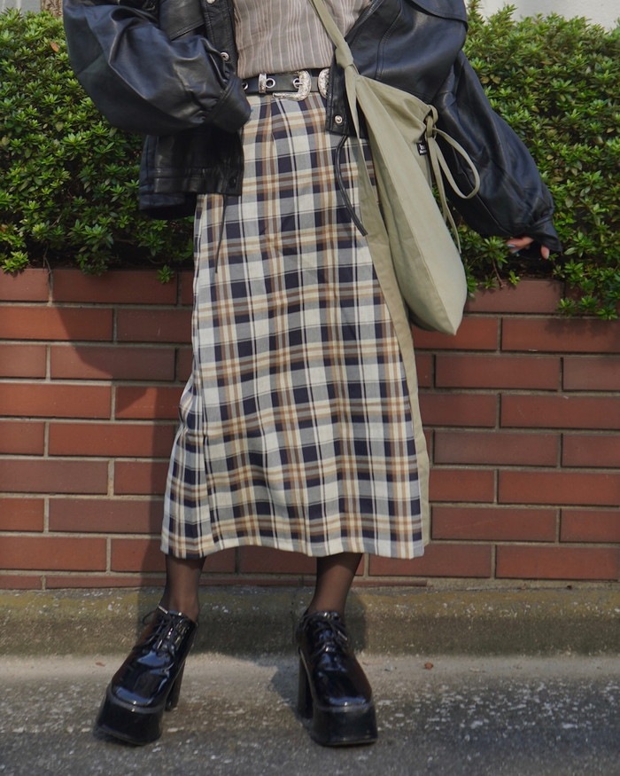 Color Check I-Line Skirt (beige)　A.D.G レディース ファッション ボトムス