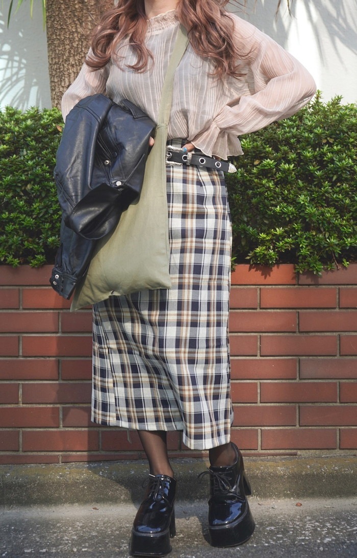 Color Check I-Line Skirt (beige)　A.D.G レディース ファッション ボトムス