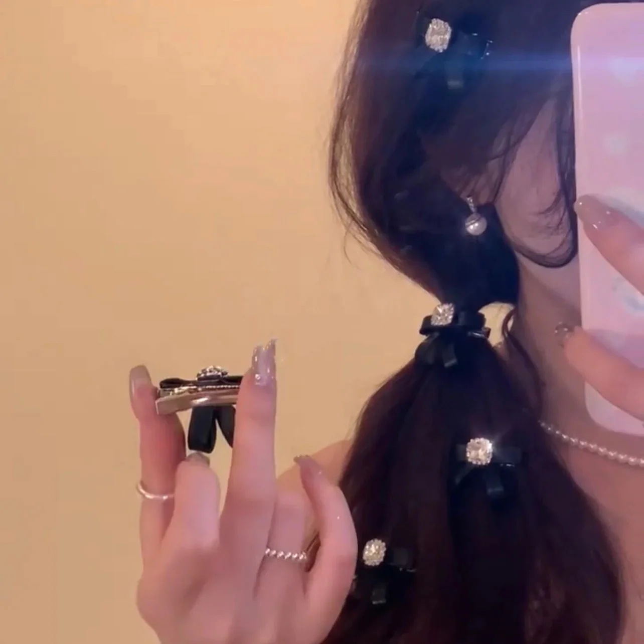 【1つ買うと10個もらえる】メガ割超仙レトロフラッシュドリル黒リボンヘアピンレトロミニプリンセス感サイド前髪挟みアヒル口挟み髪飾り