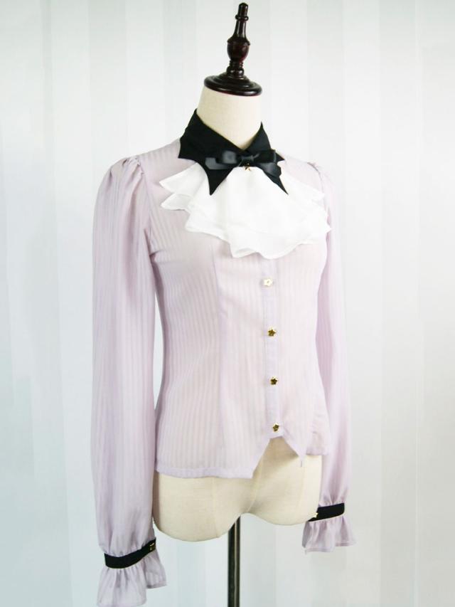 【短納期】ロリィタブラウスシフォン長袖プリーツ折り襟ゴシック2カラーブロック 【短納期】ロリィタブラウスシフォン長袖プリーツ折り襟ゴシック2カラーブロック