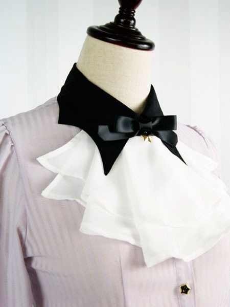 【短納期】ロリィタブラウスシフォン長袖プリーツ折り襟ゴシック2カラーブロック 【短納期】ロリィタブラウスシフォン長袖プリーツ折り襟ゴシック2カラーブロック