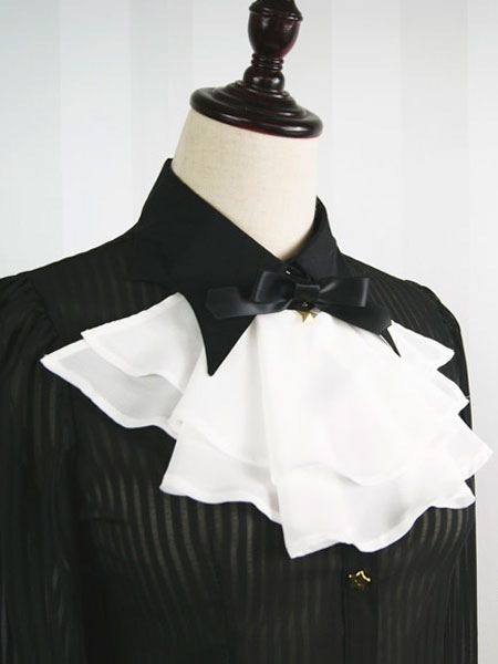 【短納期】ロリィタブラウスシフォン長袖プリーツ折り襟ゴシック2カラーブロック 【短納期】ロリィタブラウスシフォン長袖プリーツ折り襟ゴシック2カラーブロック