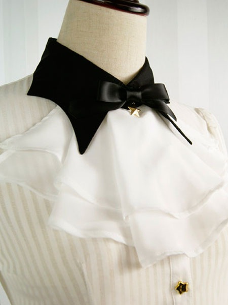 【短納期】ロリィタブラウスシフォン長袖プリーツ折り襟ゴシック2カラーブロック 【短納期】ロリィタブラウスシフォン長袖プリーツ折り襟ゴシック2カラーブロック