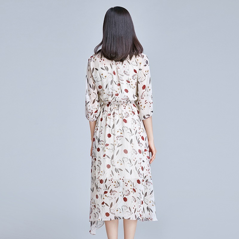 1192.花柄ボウタイイレギュラーヘムワンピース(ホワイト) 1192.花柄ボウタイイレギュラーヘムワンピース(ホワイト)