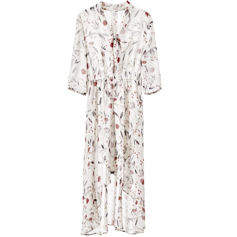 1192.花柄ボウタイイレギュラーヘムワンピース(ホワイト) 1192.花柄ボウタイイレギュラーヘムワンピース(ホワイト)