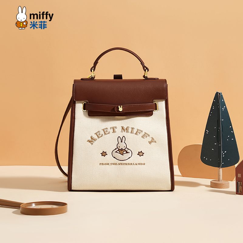 【時限価格】ミッフィー帆布復古ランドセル女2025新型リュックサック学院風百合外出学院小衆シングルバッグ
