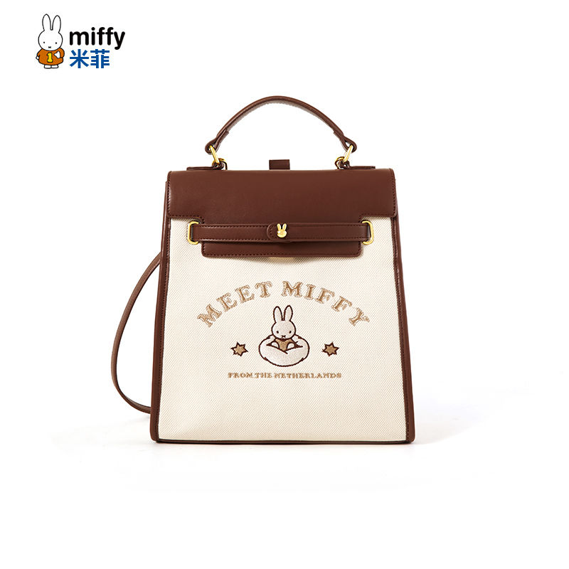 【時限価格】ミッフィー帆布復古ランドセル女2025新型リュックサック学院風百合外出学院小衆シングルバッグ