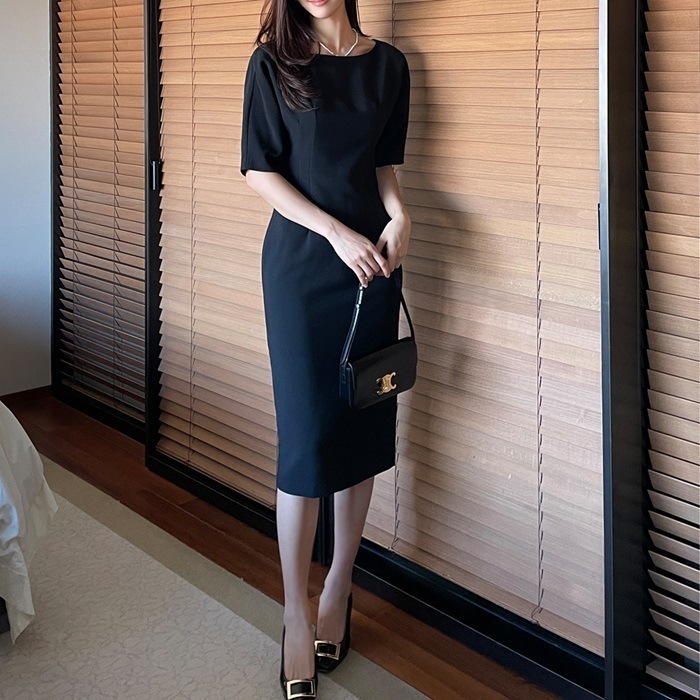 ワンピース 結婚式 秋冬 袖あり スリム パーティードレス 卒園式