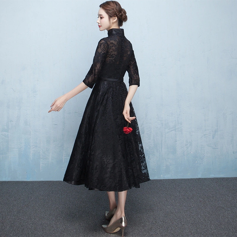 ドレスワンピースチャイナ風ドレスパーティードレス七分袖結婚式二次会女子会総レースシ ドレスワンピースチャイナ風ドレスパーティードレス七分袖結婚式二次会女子会総レースシ