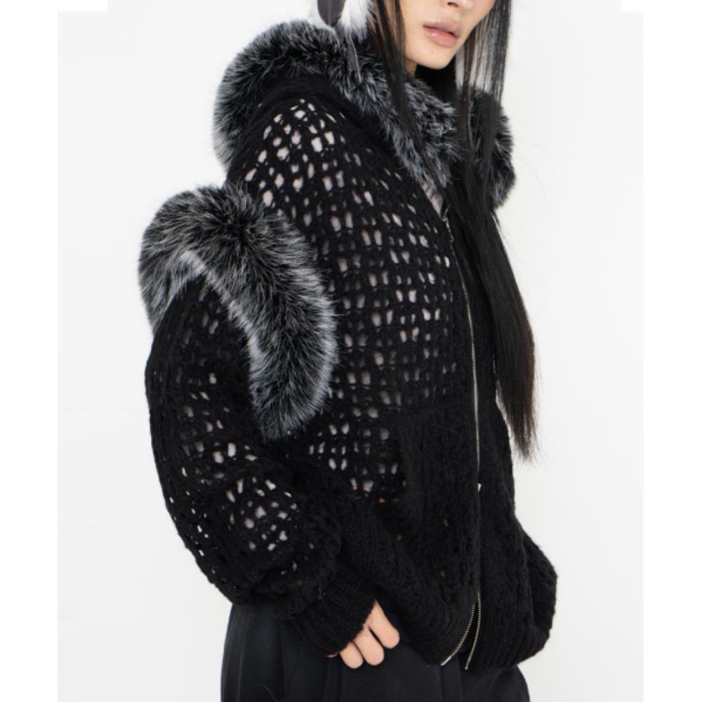 2000Archives SNOWY FUR CARDIGAN BLACK 2A24HWKN02BKOS 2000Archives SNOWY FUR CARDIGAN BLACK 2A24HWKN02BKOS