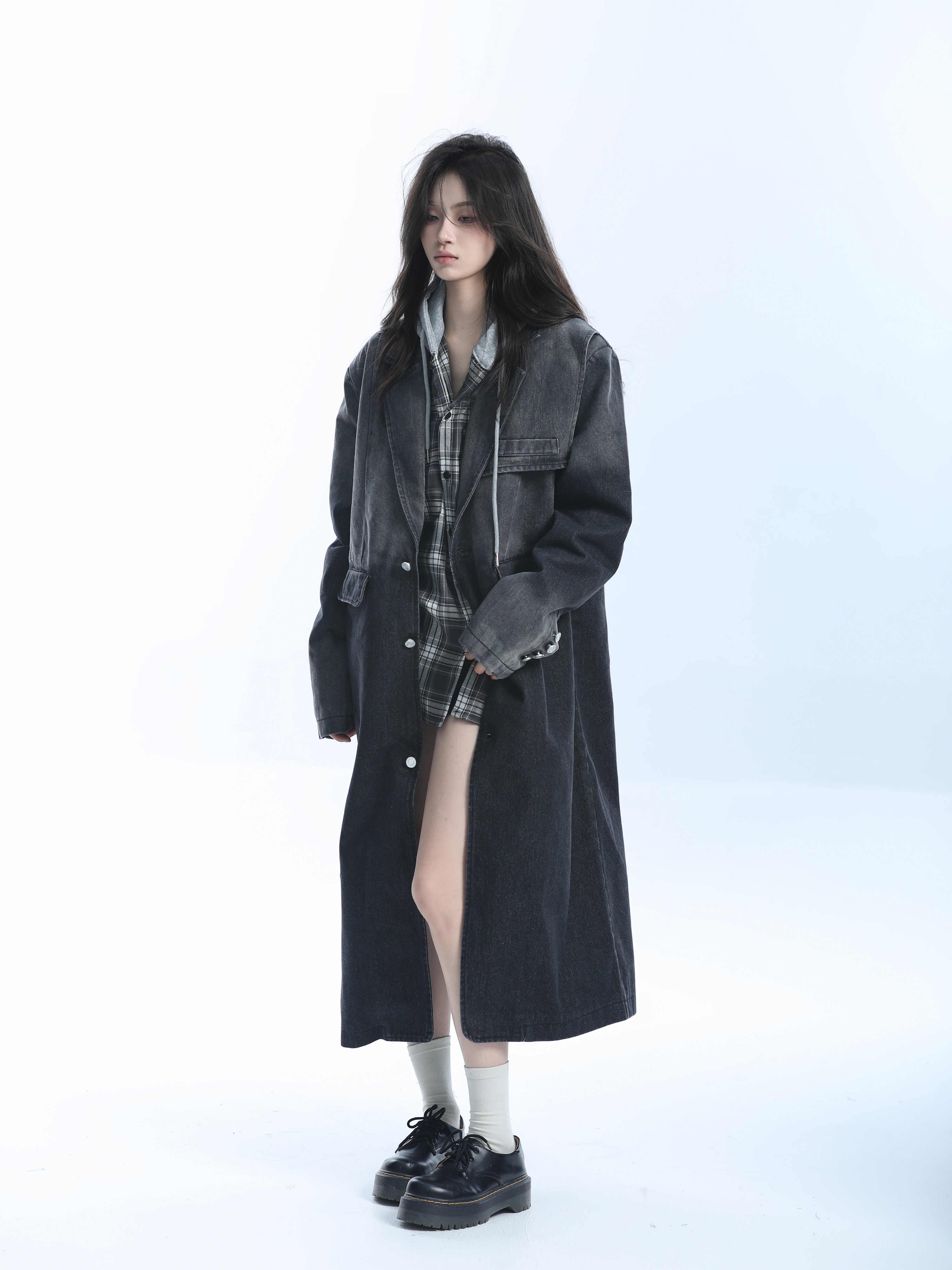 「SHANKONG」【高·品質版】【上品】2025新作 ロング デニムジャケット アウター レトロ ゆったり 韓国ファッション レディーストップス アウター トップス セミロング トップス 22 「SHANKONG」【高·品質版】【上品】2025新作 ロング デニムジャケット アウター レトロ ゆったり 韓国ファッション レディーストップス アウター トップス セミロング トップス 22