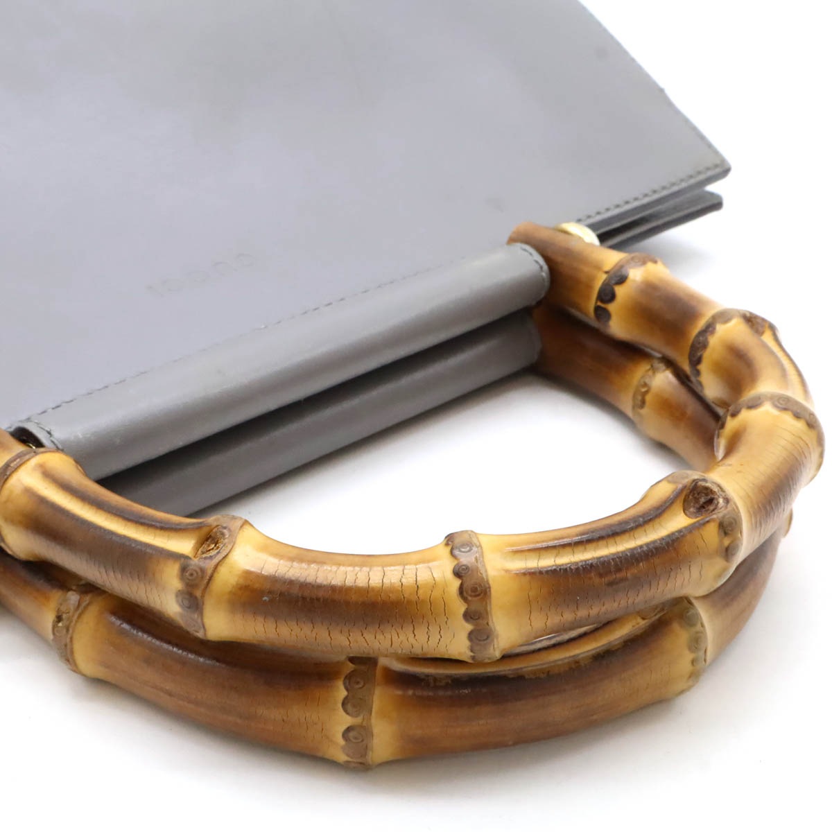 ニムフェア バンブー ハンドバッグ レザー フェイクパール グレー ショルダーストラップ欠品 45376 ニムフェア バンブー ハンドバッグ レザー フェイクパール グレー ショルダーストラップ欠品 45376