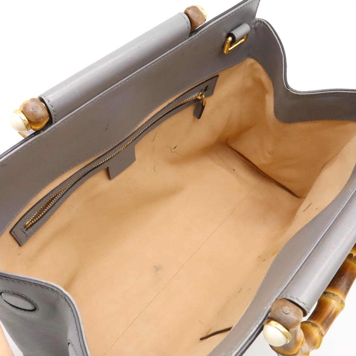 ニムフェア バンブー ハンドバッグ レザー フェイクパール グレー ショルダーストラップ欠品 45376 ニムフェア バンブー ハンドバッグ レザー フェイクパール グレー ショルダーストラップ欠品 45376