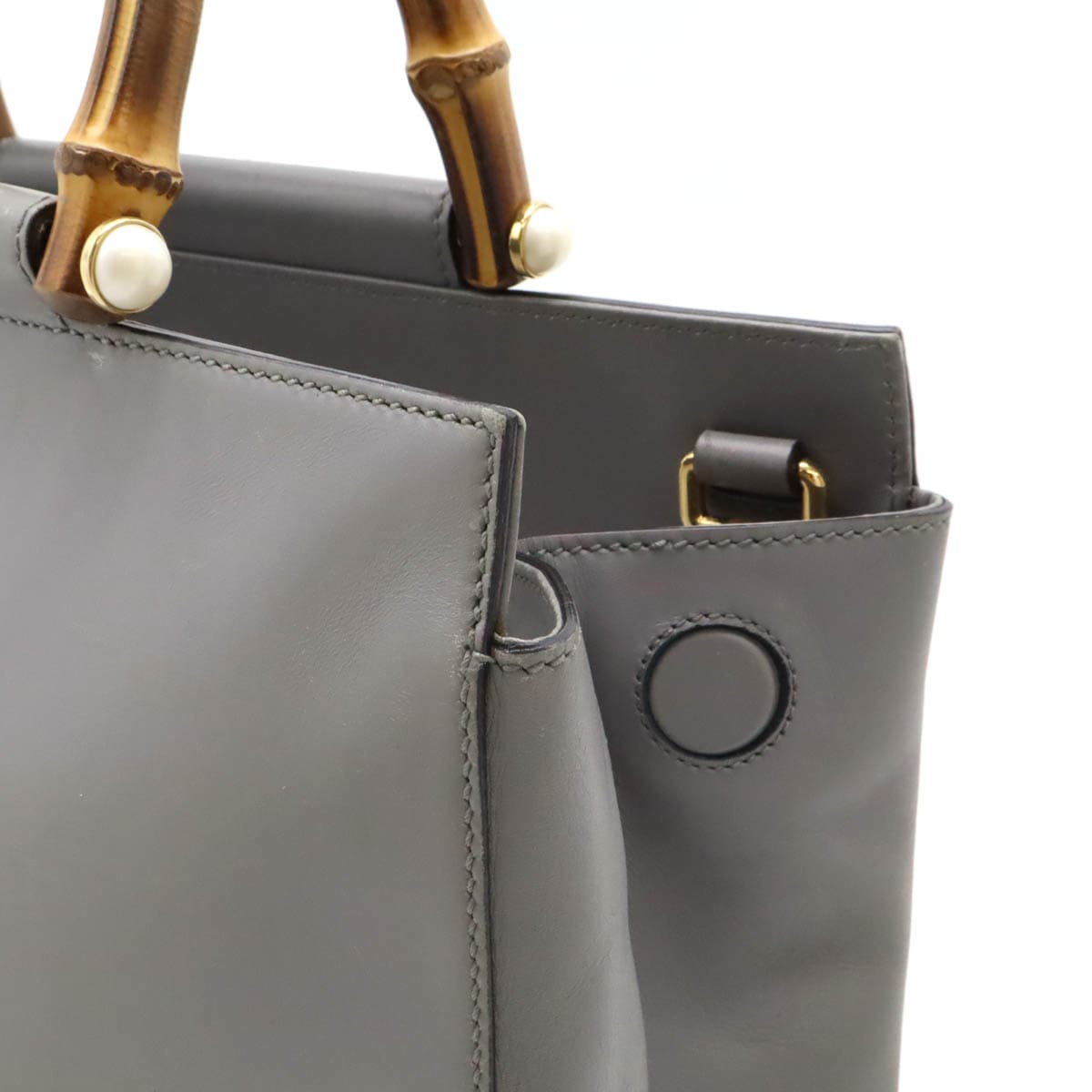 ニムフェア バンブー ハンドバッグ レザー フェイクパール グレー ショルダーストラップ欠品 45376 ニムフェア バンブー ハンドバッグ レザー フェイクパール グレー ショルダーストラップ欠品 45376
