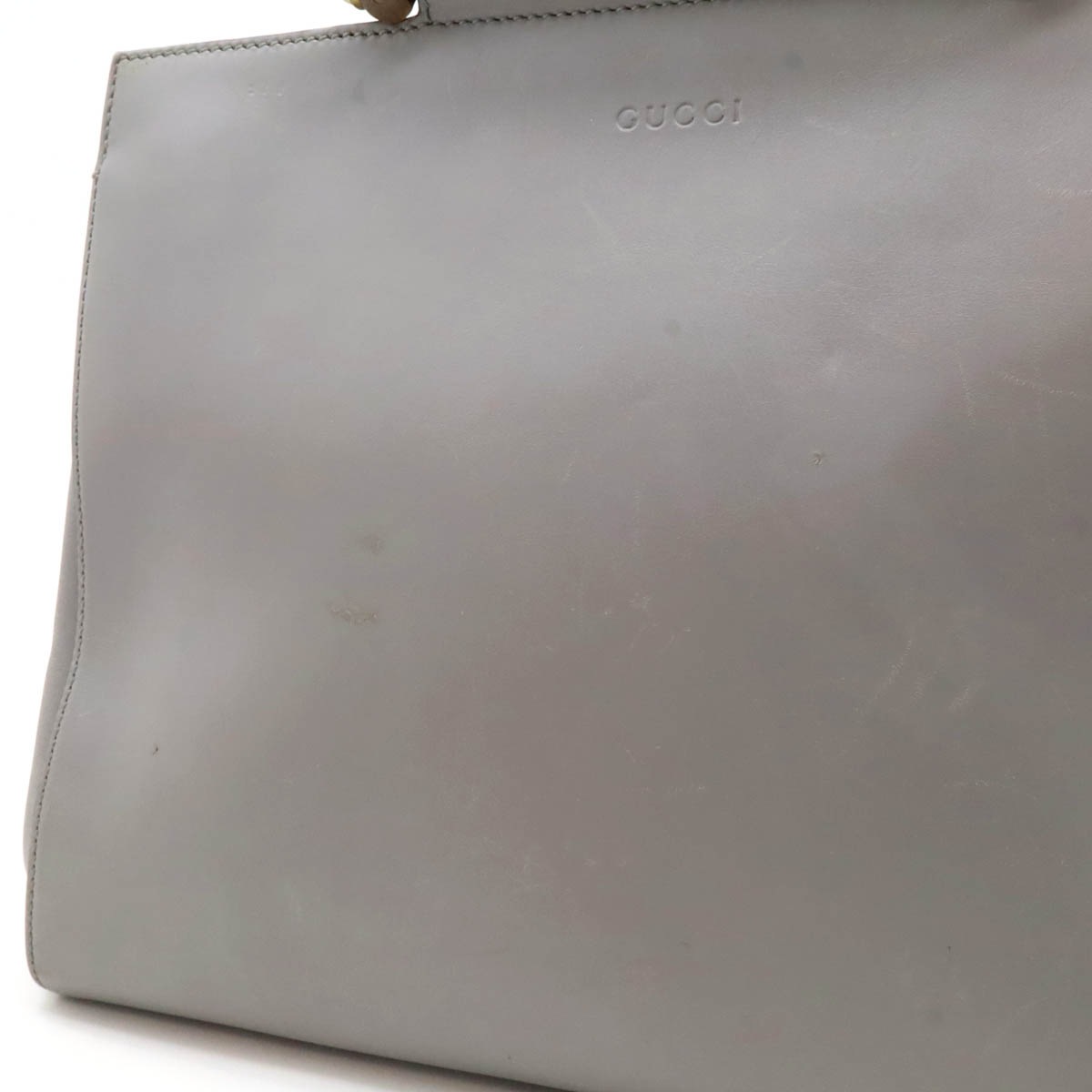 ニムフェア バンブー ハンドバッグ レザー フェイクパール グレー ショルダーストラップ欠品 45376 ニムフェア バンブー ハンドバッグ レザー フェイクパール グレー ショルダーストラップ欠品 45376