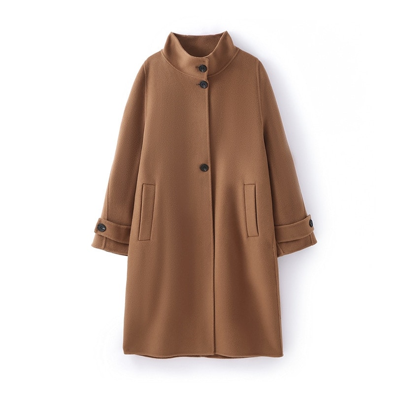 無地両面ツイードカシミヤコート女性秋冬新作ウール襟膝ルーズツイードジャケットロング部分 無地両面ツイードカシミヤコート女性秋冬新作ウール襟膝ルーズツイードジャケットロング部分