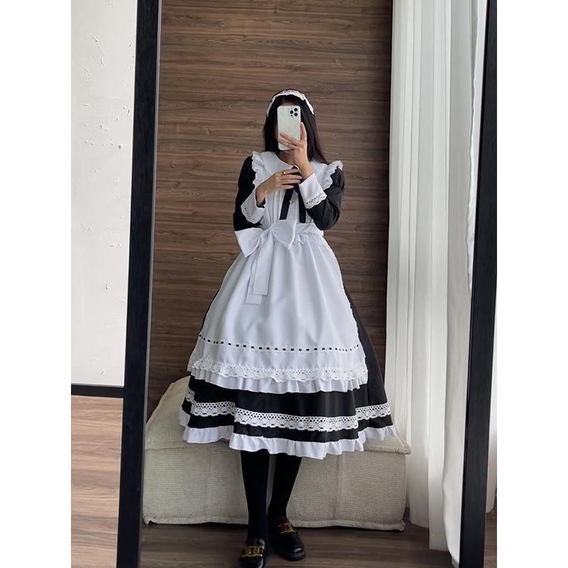 【即納】コスプレ 仮装 メイド 服 ゴスロリ 萌え コスプレ 衣装 仮装 女装 フリル ロリータ かわいい カチューシャ 付き セット ウェイトレス レディース コスチューム