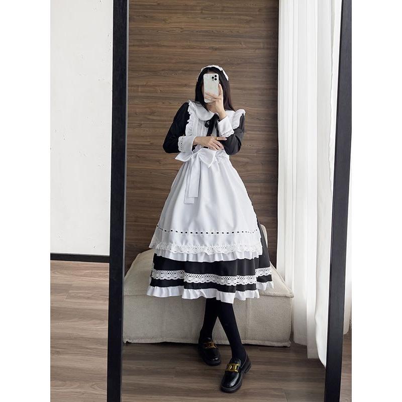 【即納】コスプレ 仮装 メイド 服 ゴスロリ 萌え コスプレ 衣装 仮装 女装 フリル ロリータ かわいい カチューシャ 付き セット ウェイトレス レディース コスチューム