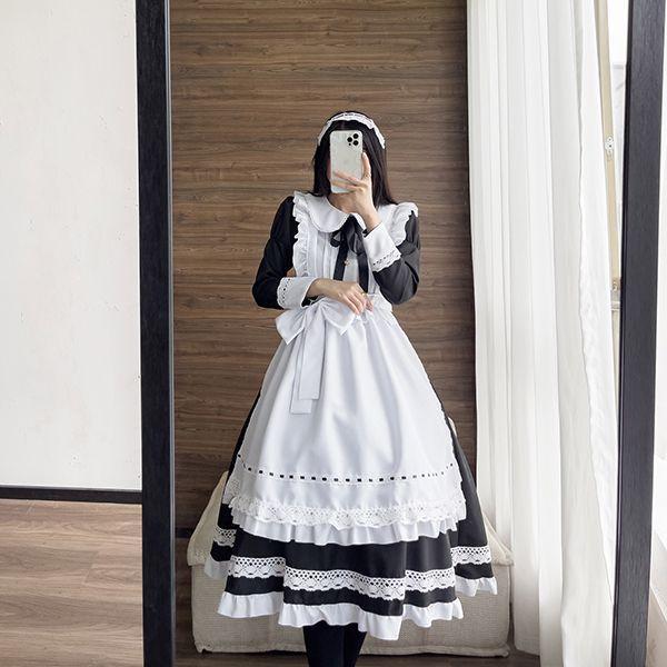 【即納】コスプレ 仮装 メイド 服 ゴスロリ 萌え コスプレ 衣装 仮装 女装 フリル ロリータ かわいい カチューシャ 付き セット ウェイトレス レディース コスチューム