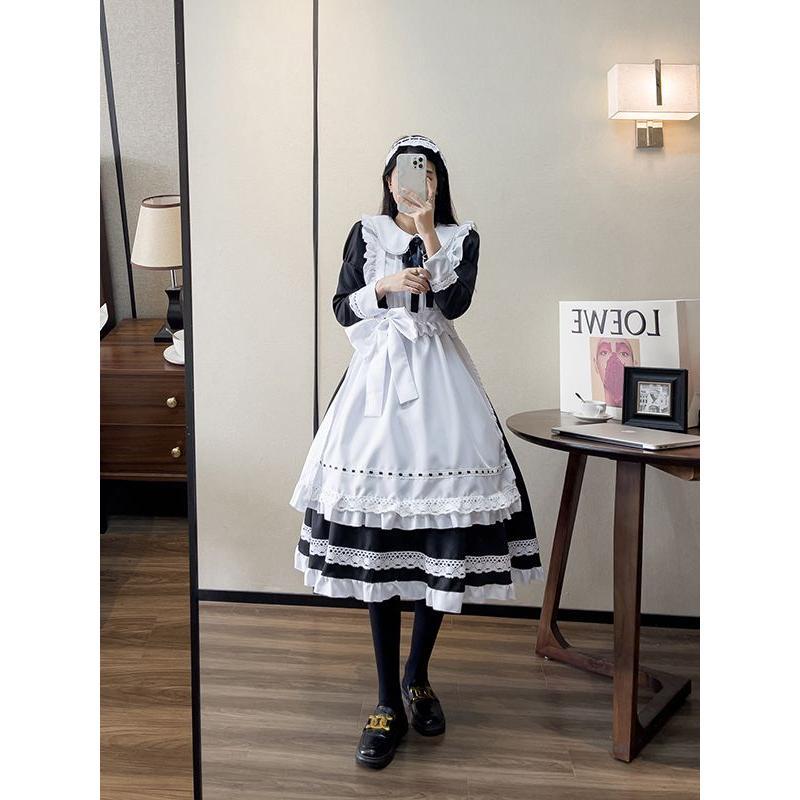 【即納】コスプレ 仮装 メイド 服 ゴスロリ 萌え コスプレ 衣装 仮装 女装 フリル ロリータ かわいい カチューシャ 付き セット ウェイトレス レディース コスチューム