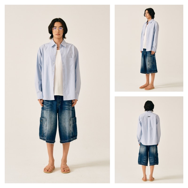 シャツ SATUR Basic Pocket Shirt Sky Blue SA251USH01SB MUSINSA公式 | SATUR Basic Pocket Shirt Blue Stripe
