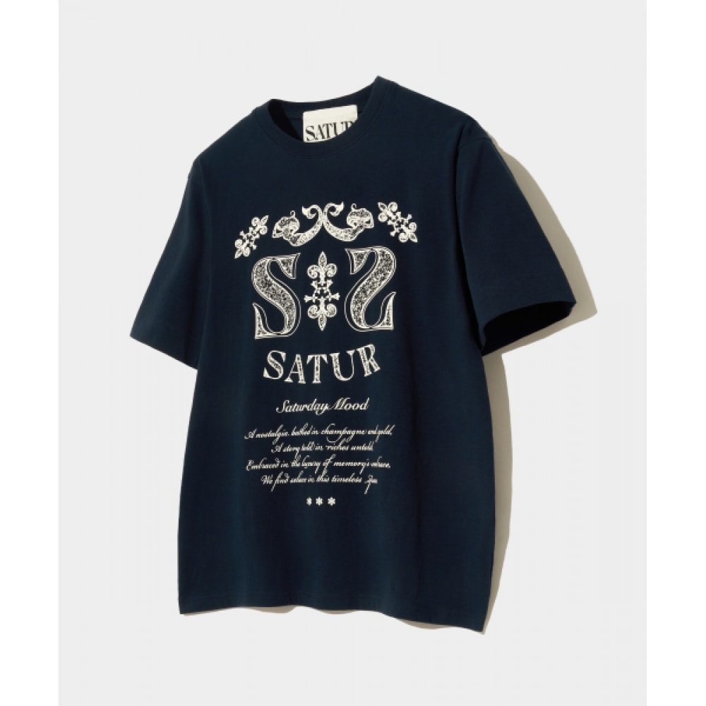 SATUR クラッシュノスタルジアビンテージグラフィックショートスリーブ T シャツニュートロネイビー