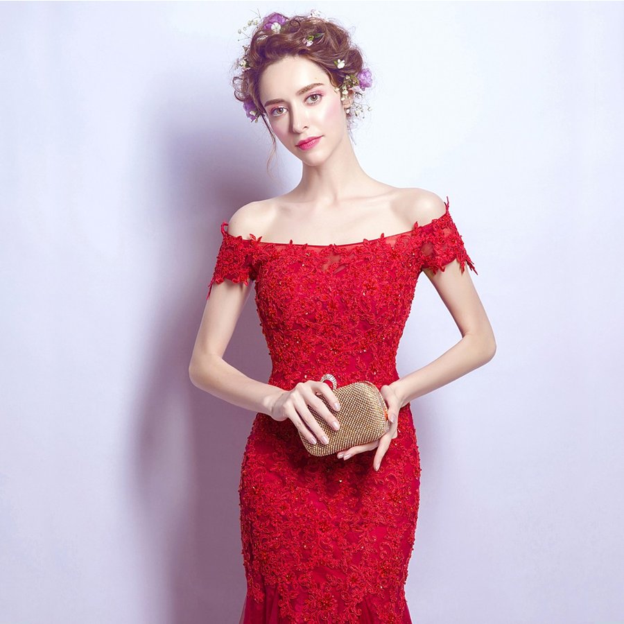 ロングドレス 安い カラードレス 赤 半袖 イブニングドレス コンサート 結婚式 カクテルドレス 演奏会 フォーマル 発表会 パーティードレス ウエディングドレス