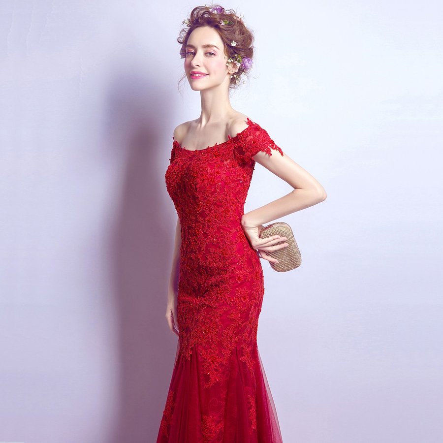 ロングドレス 安い カラードレス 赤 半袖 イブニングドレス コンサート 結婚式 カクテルドレス 演奏会 フォーマル 発表会 パーティードレス ウエディングドレス